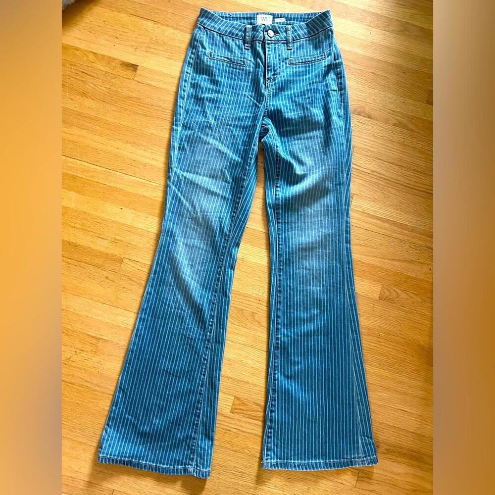 Wash lab striped white and blue flare denim, cowgirl, railroad stripe, Nordstrom
